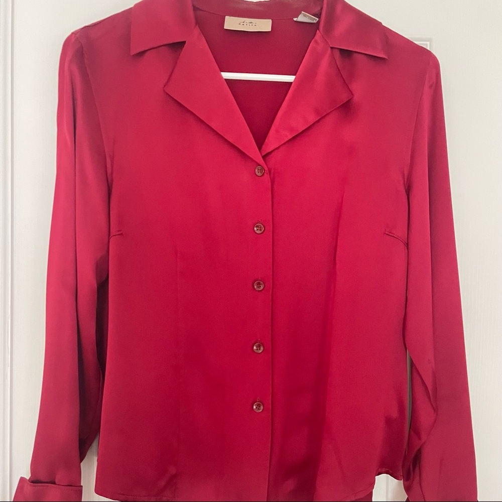 Petite red silk blouse NWT